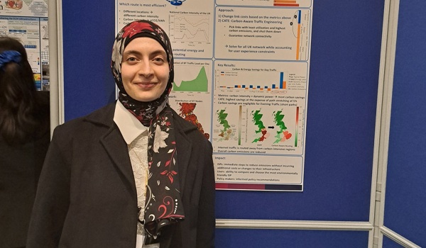 Sawsan El Zahr (Somerville College), of Oxford’s Department of Engineering Science, won first prize in the Dyson Sustainability Award for her poster, Exploring the benefits of carbon-aware routing