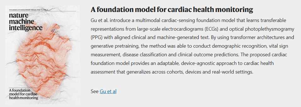 Cover of Nature Machine Intelligence, A foundation model for cardiac health monitoring