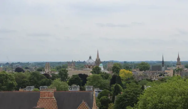 Oxford skyline on a grey day, view of Keble college and the Radcliffe Camera