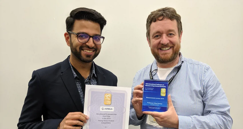 DPhil student Akash Trivedi who won the BSSM student paper competition 2019, with Professor Clive Siviour